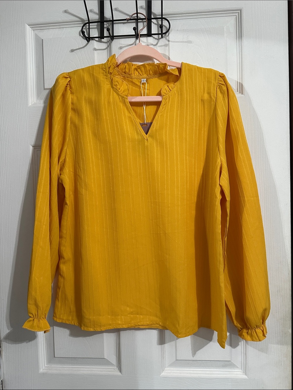 Ruffle-Neck Yellow Long-Sleeve Blouse large